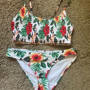 Cabana Life Floral Bikini Set in White, Red, Green, Yellow